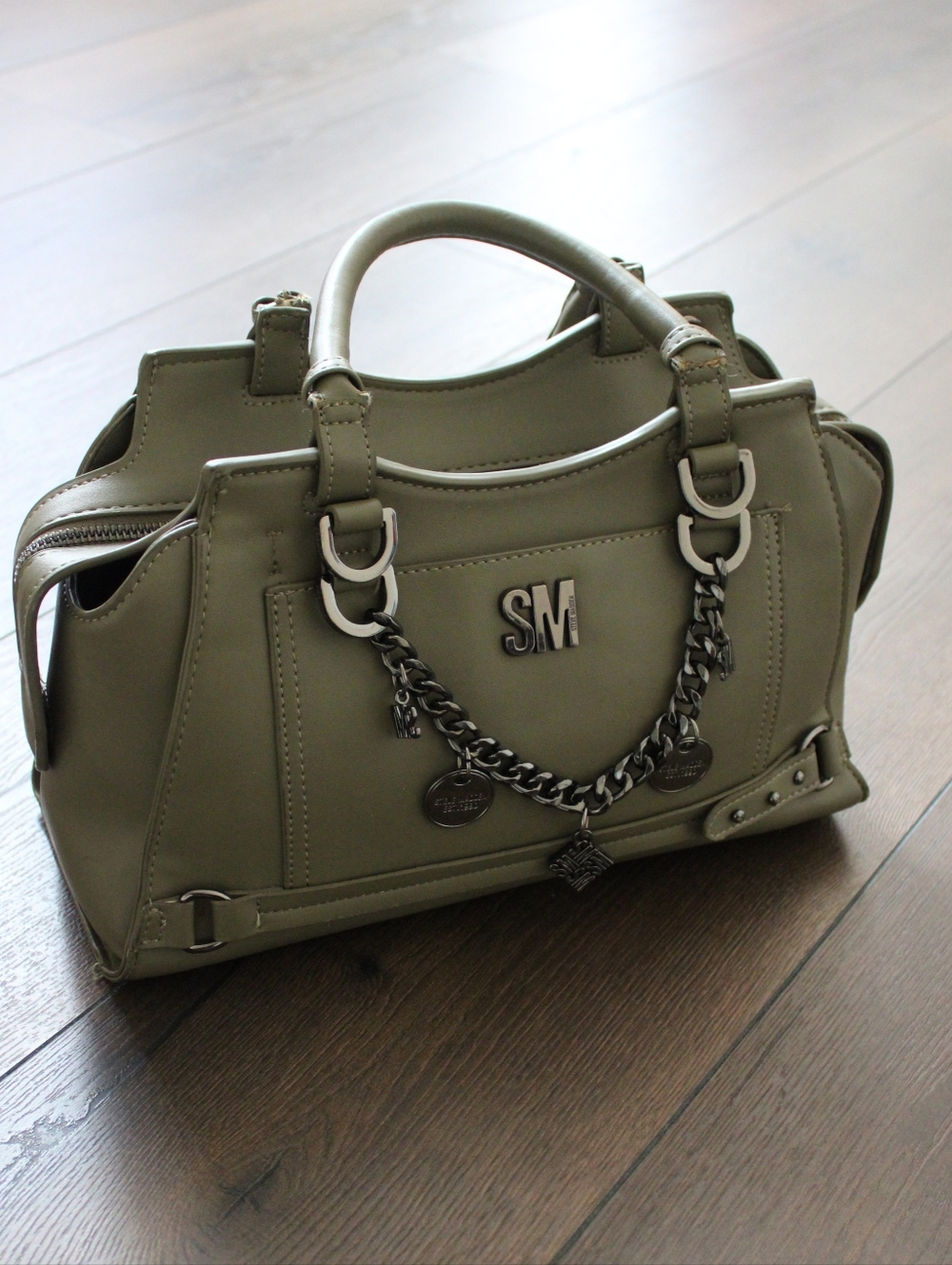 Steve Madden Olive Green Tote with Chain Accent
